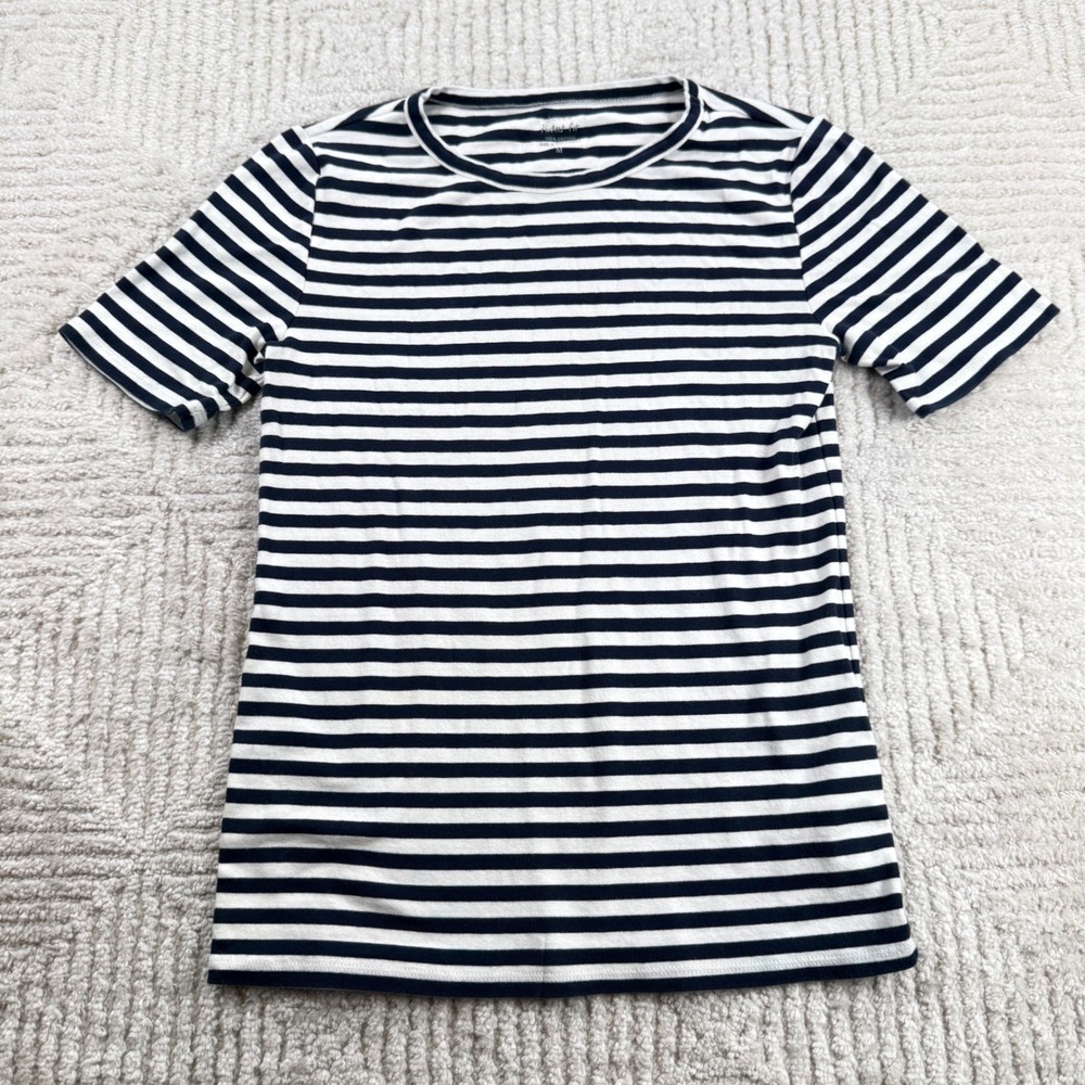 J Crew Perfect Fit Tee Womens M Navy White Striped Cotton Crew G1445 Coastal
